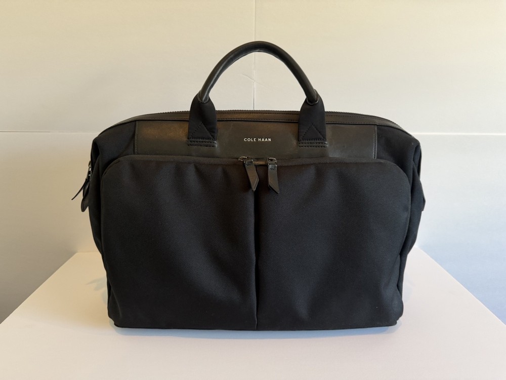 Cole Haan Grandseries leather/nylon ziptop laptop briefcase w/removable strap