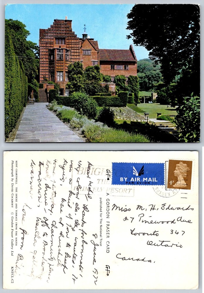 Chartwell House Kent England Postcard 1972 Winston Churchill Home Gardens