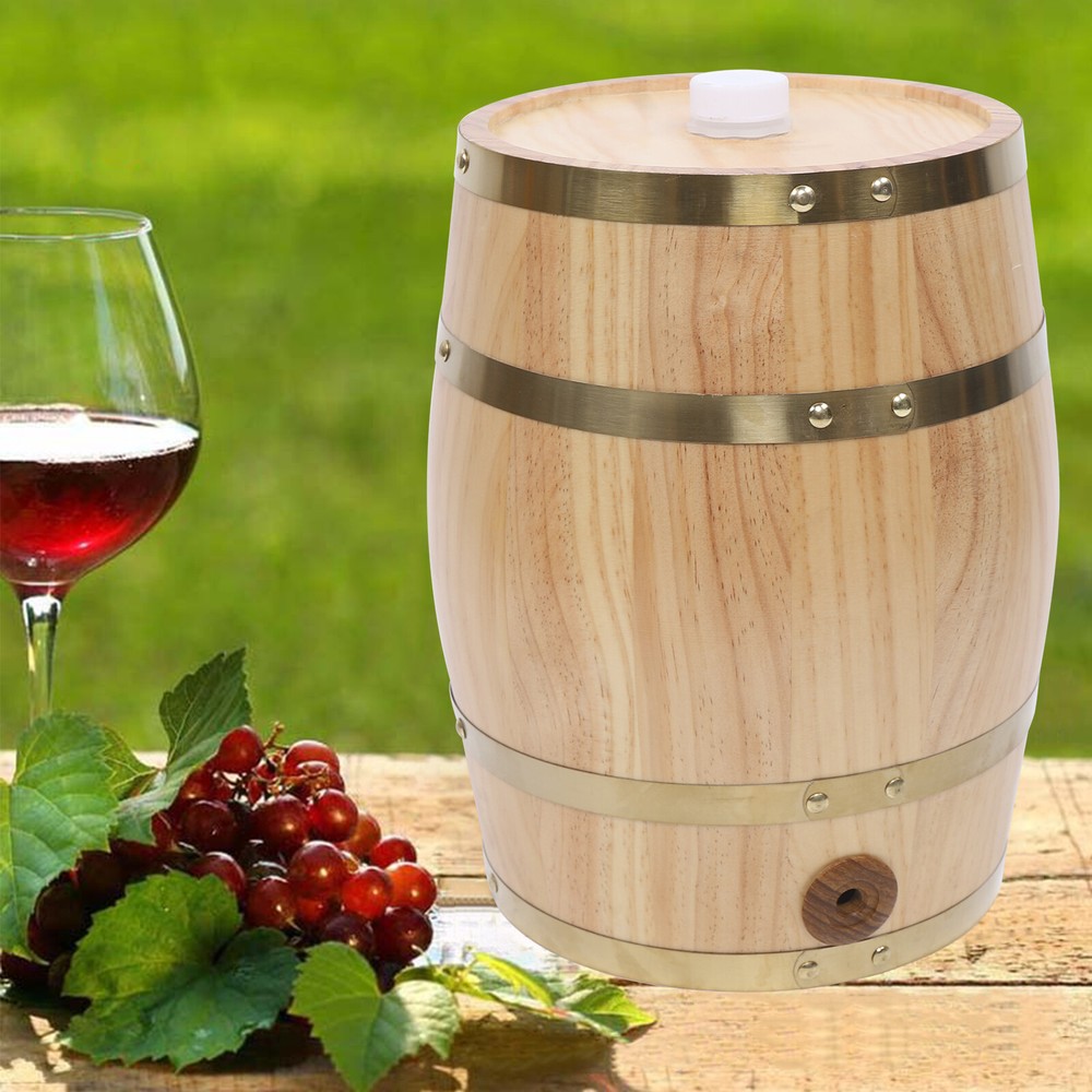 10L Oak Wood Barrel for Wine Whiskey Brandy Beer Storage Keg Dispenser