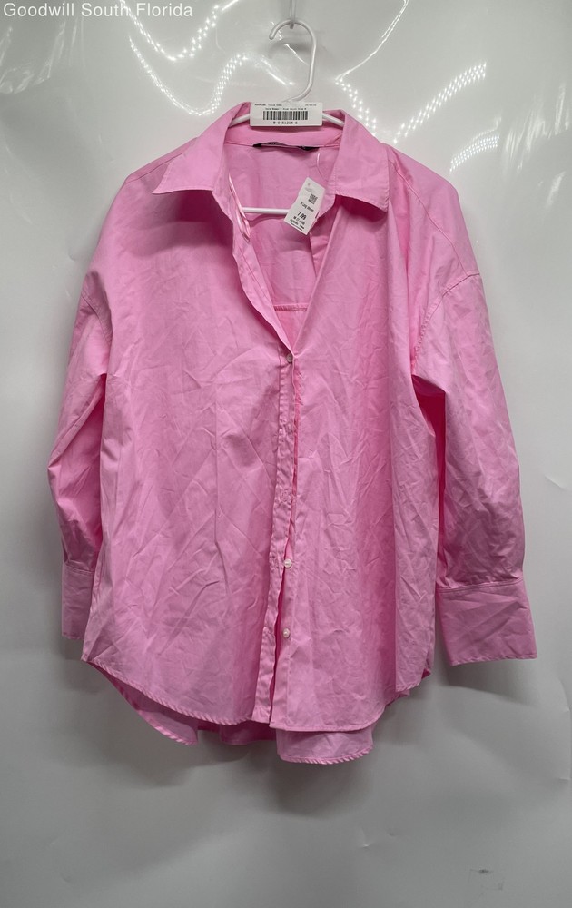 Zara Womens Pink Long Sleeve Collared Button-Up Shirt Size M With Tags