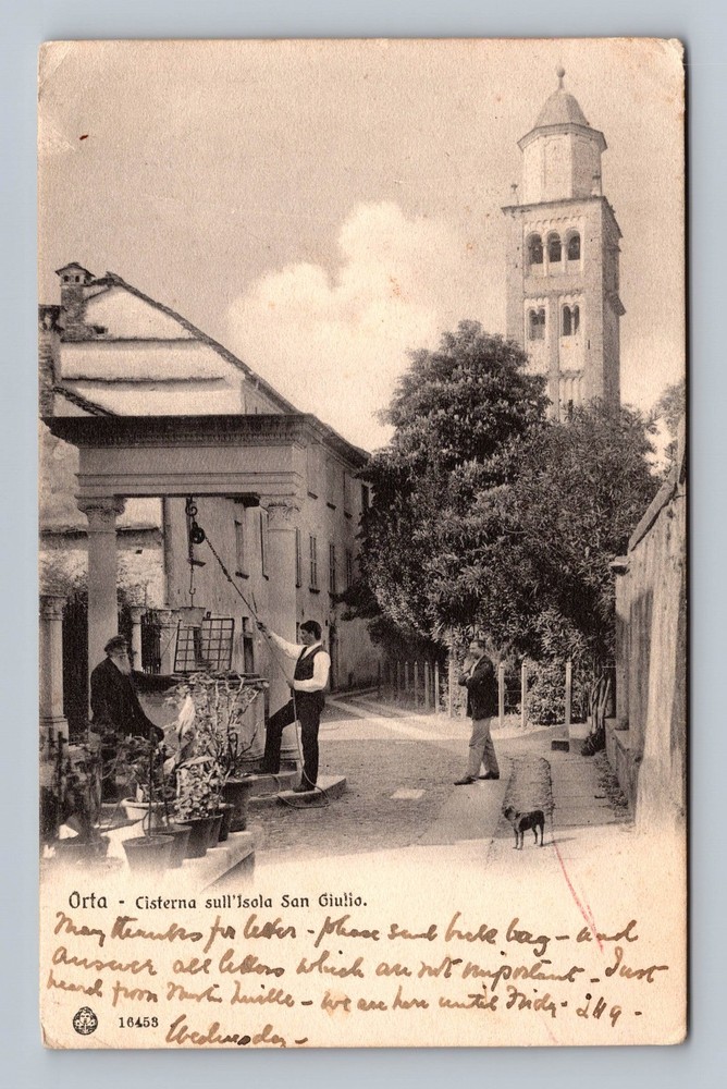 Italy- Orta Giulio Island Cistern Souvenir Post Old Card Vintage c1908 Postcard