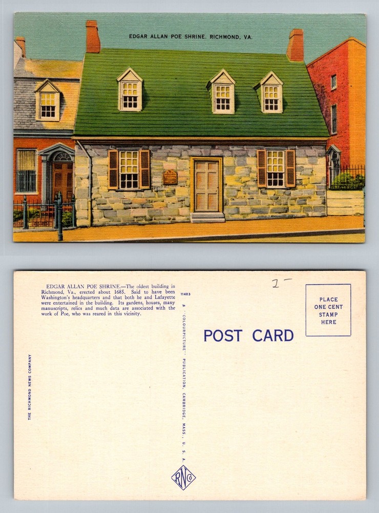 Richmond, VA-Virginia, Edgar Allan Poe Shrine Historic House Vintage Postcard