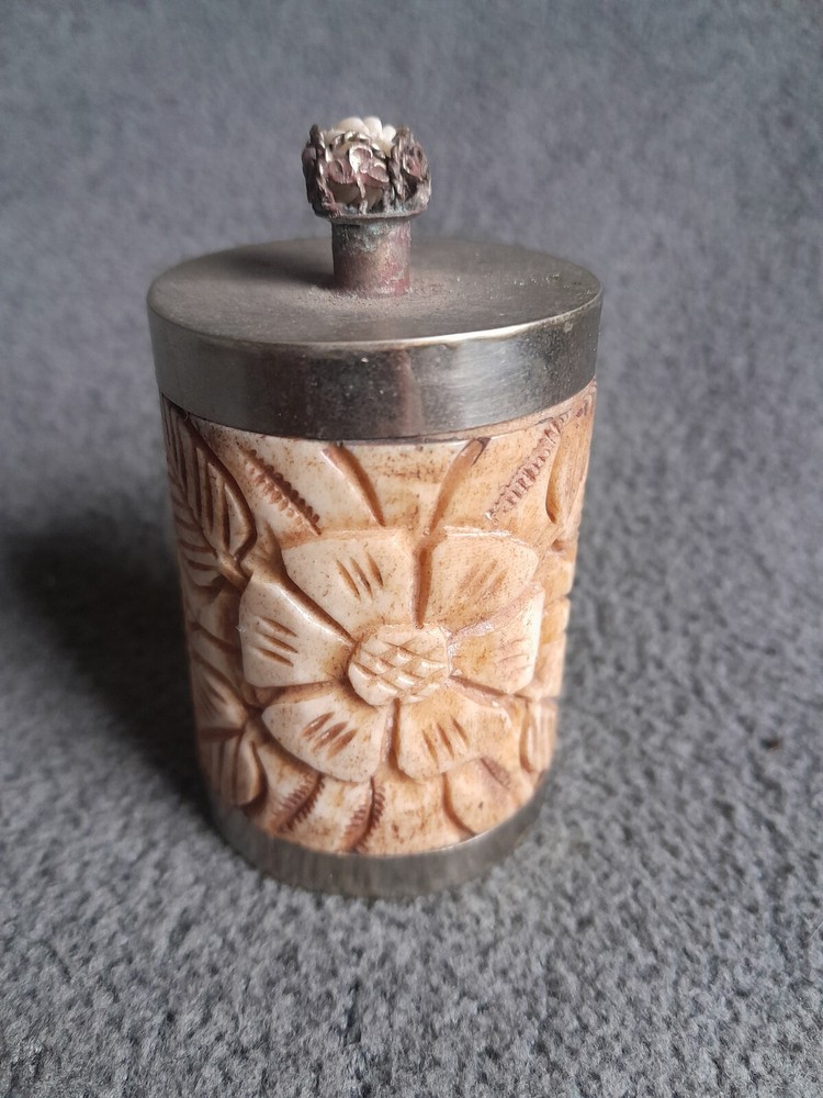Unique Vintage Hand Carved Snuff Jar Wood Pot Jar Lid Stash Trinket 3