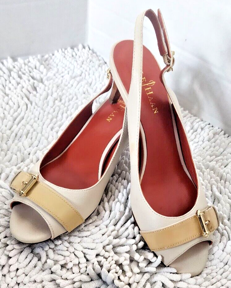 Cole Haan Peep Toe Low Heel  Shoe Women's Size 6 Ivory Cream