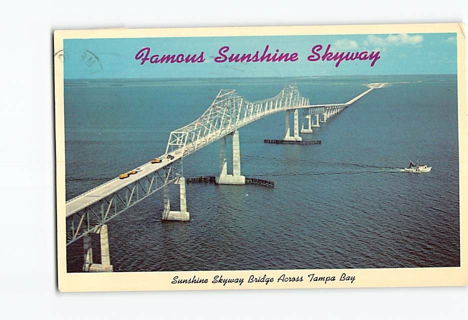Postcard Famous Sunshine Skyway Bridge Across Tampa Bay Florida USA