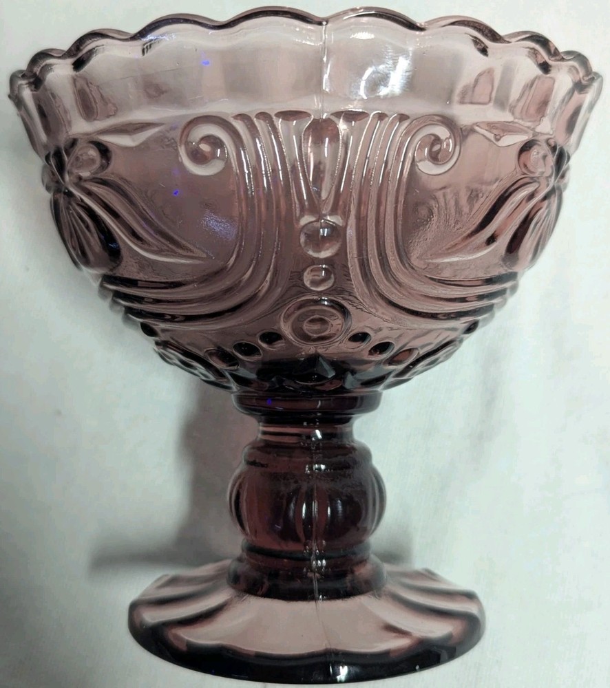Vintage Amethyst Pressed Glass Pedestal Candy Dish Mid Century Boho Gift Idea
