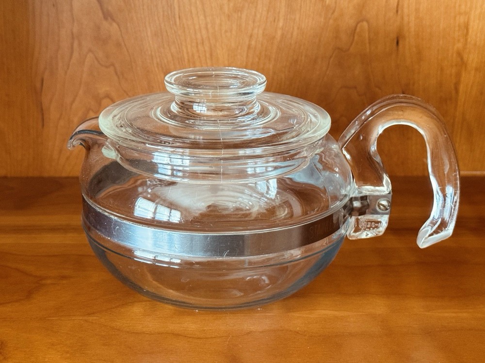 Vintage PYREX Flameware 6 Cup Glass Teapot Kettle Coffee Pot 8336 With Lid