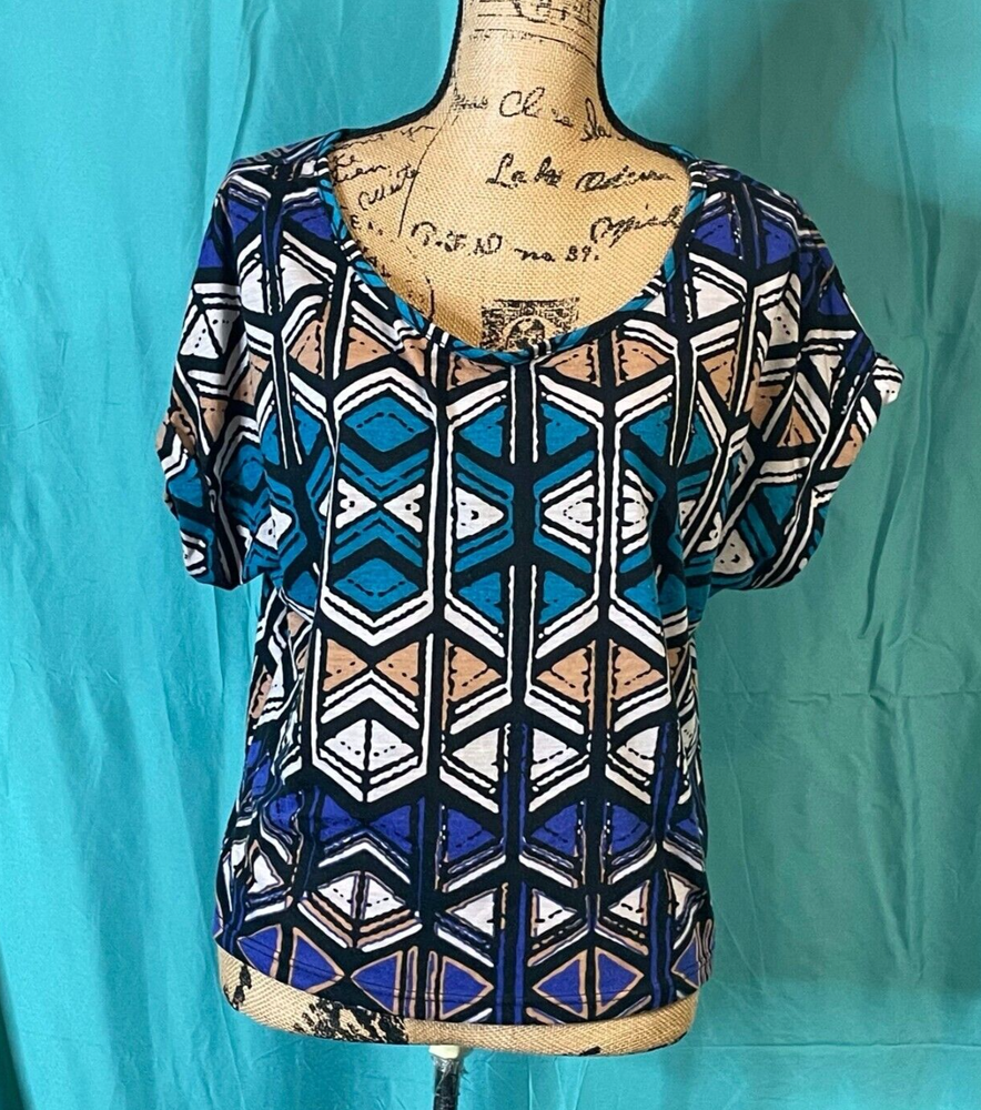 Forever 21 Womens Blouse Multicolor Medium Short Sleeve Pullover Top Boho Shirt