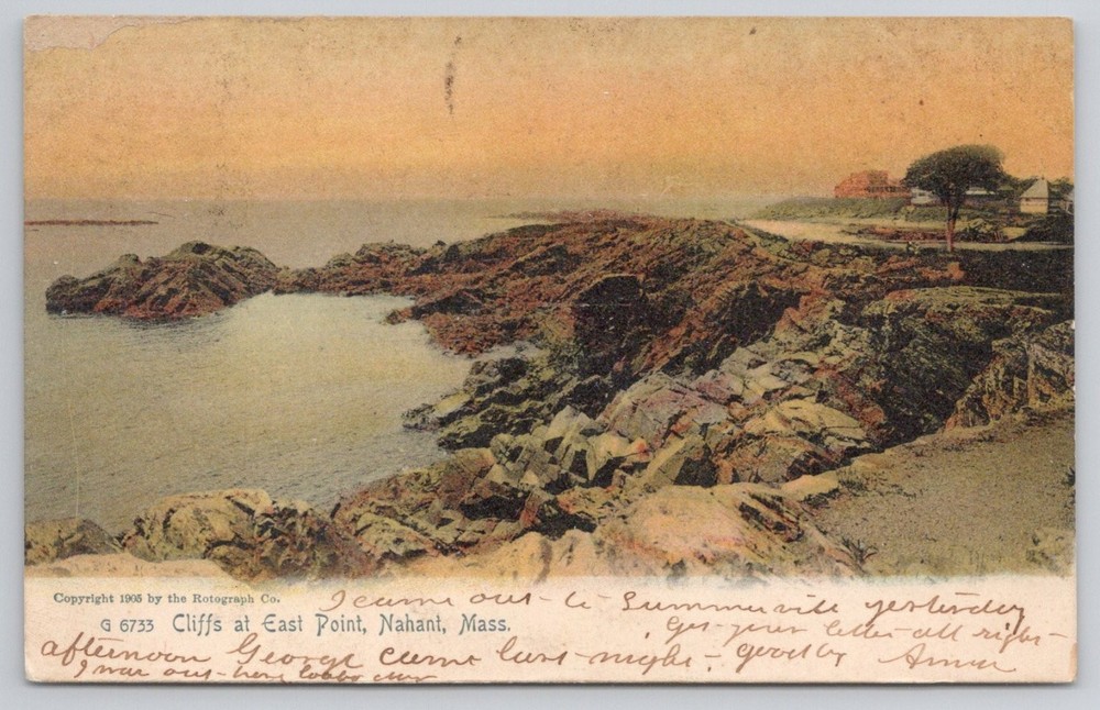 1905 Nahant, Mass. East Point Cliffs Rotograph Postcard Posted Boston