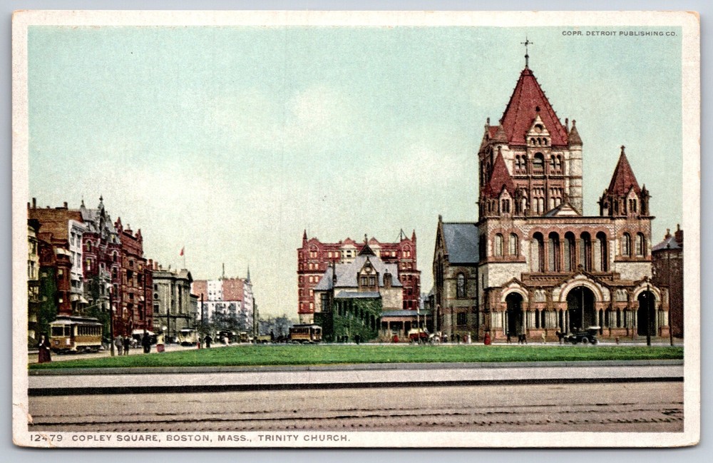Detroit Pub~Boston Massachusetts~Trinity Church @ Copley Square~Vintage Postcard