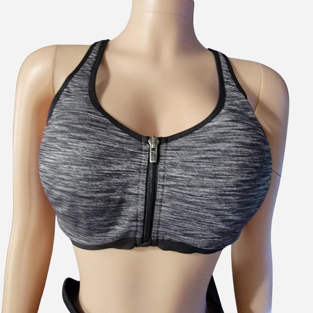 Victorias Secret Sport Black Gray Incredible Racerback Zip Front Sports Bra 38C