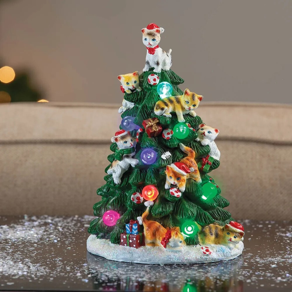 LED Color Changing Cat Christmas Tree LED bulbs change colors Crafted of resin