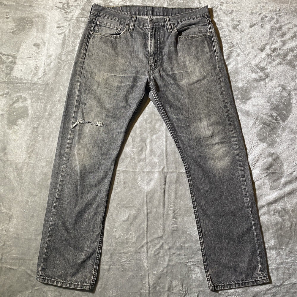 Levi 513 Slim Straight Fit Faded Gray Denim Jeans Distressed Size 34 x 30 Men's