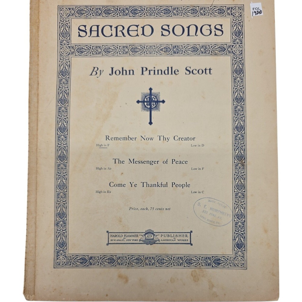 Sacred Songs by John Prindle Scott Vintage Sheet Music 1920