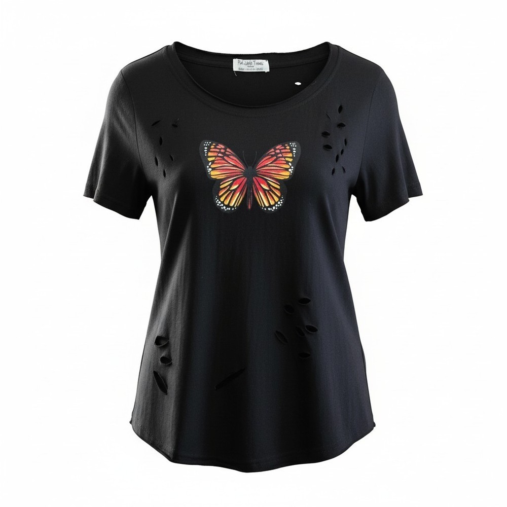 Full Circle Trends Women's T Shirt Size XL Black Monarch Butterfly Short Sleeve