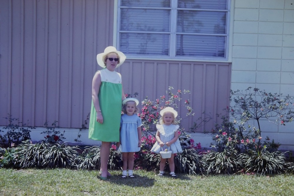 c1960's 35mm Slide Film Mother Two Daughters Easter Dresses USA Woman House