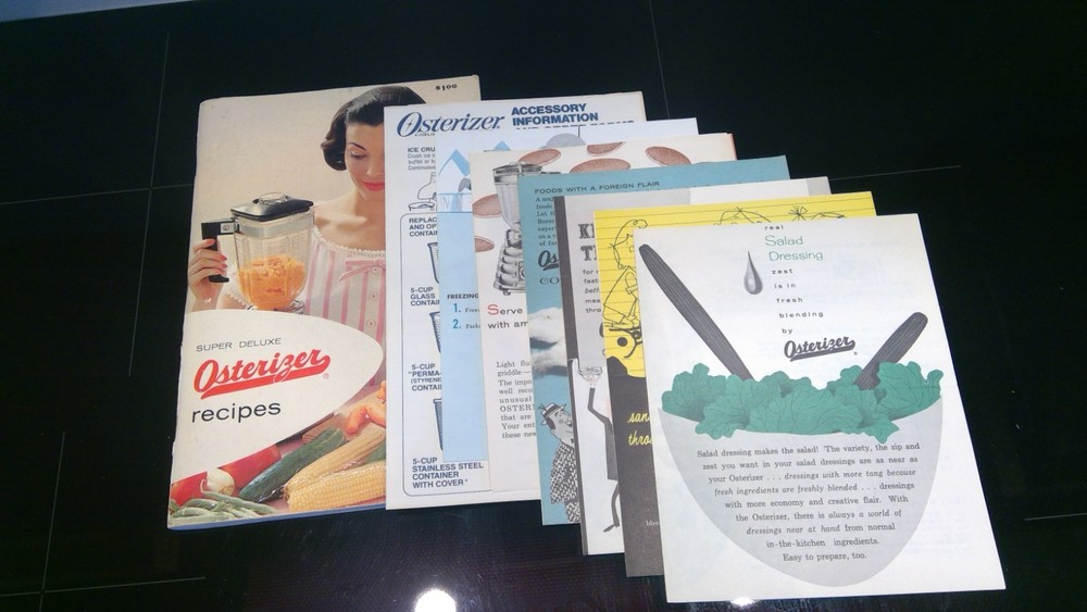 Vintage 1963 Super Deluxe Osterizer Cookbook Paperback Book Recipes + 7 inserts