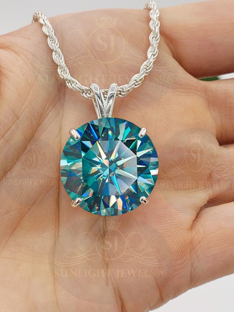 RARE 20.00 Ct Round Treated Blue Diamond Solitaire Pendant 925 Silver Certified