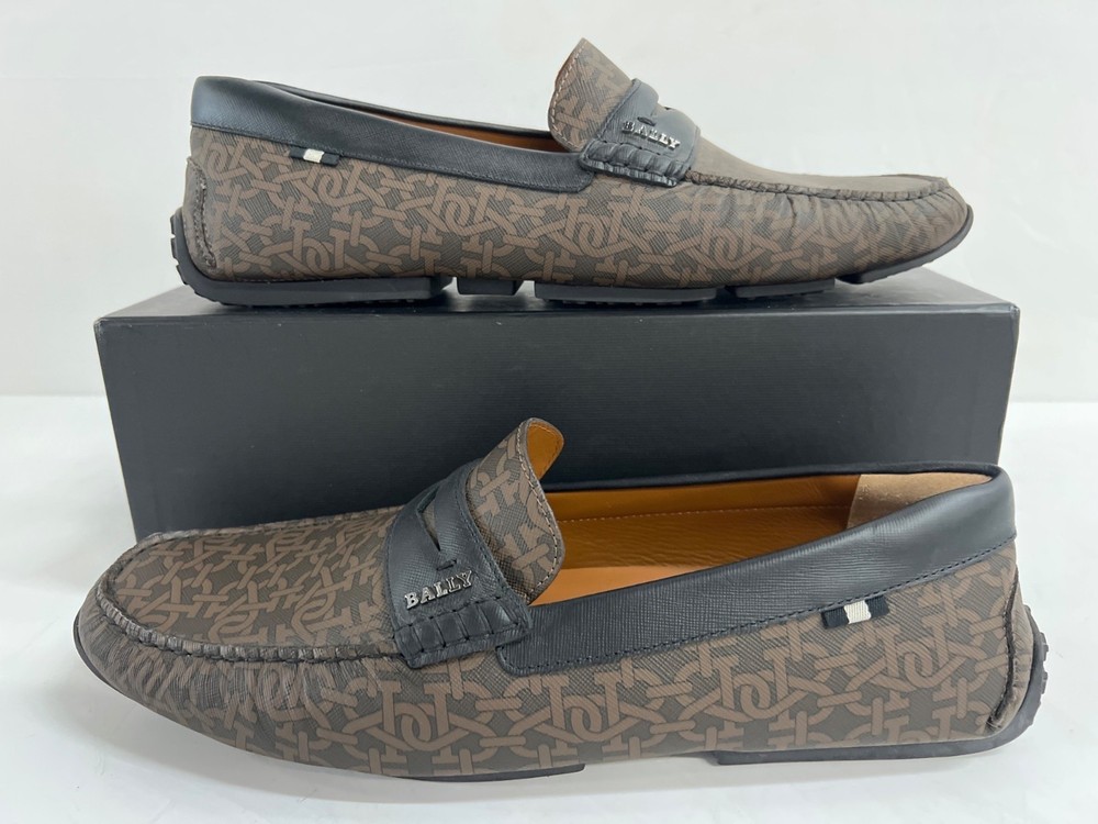 Men's BALLY Pavel-T Saffiano Leather Brown & Black Driving Loafers Sz 14