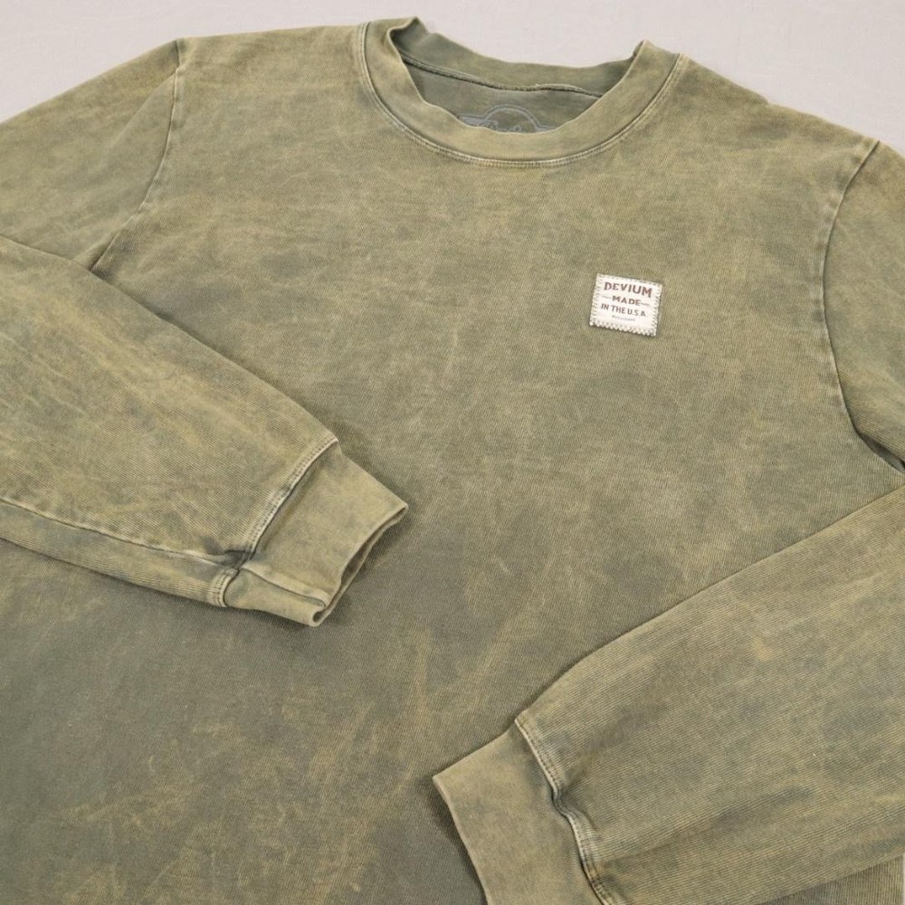 Devium Shirt Mens Medium Green Garment Dyed Cotton Pullover Made USA Heavy