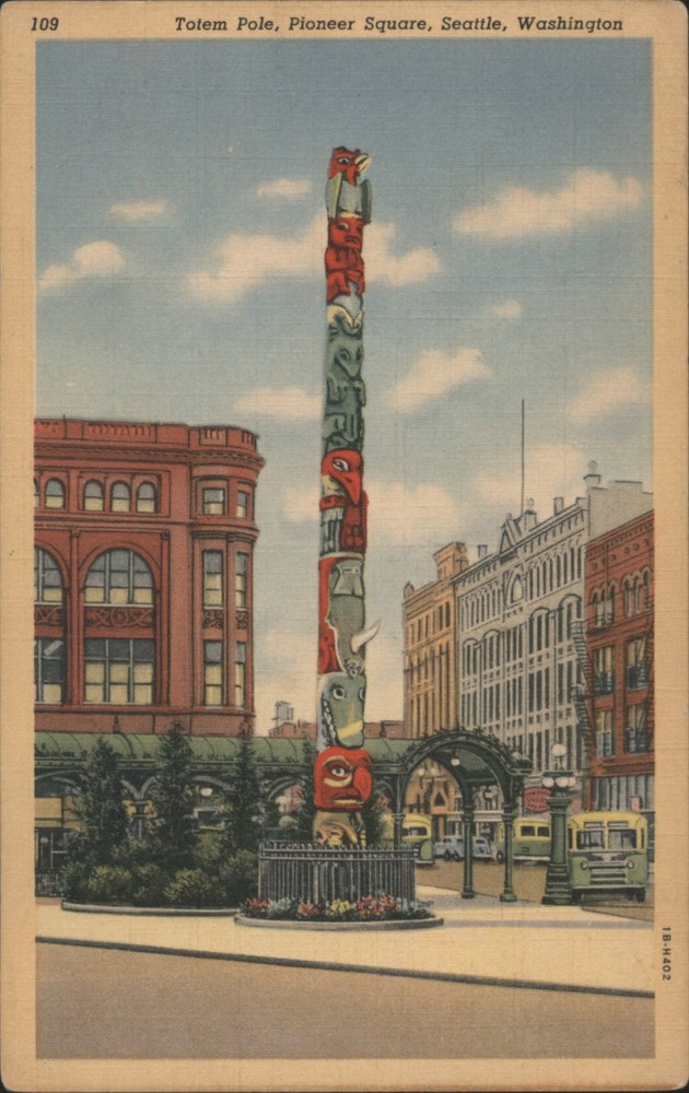 Seattle, Washington WA Totem Pole, Pioneer Square Teich Vintage Postcard