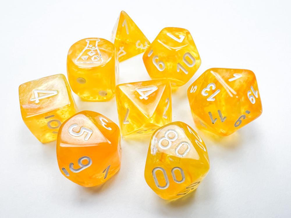 Polyhedral Lab Dice - 7D Borealis Luminary Polyhedral Set (Canary/White) w/ Bonu