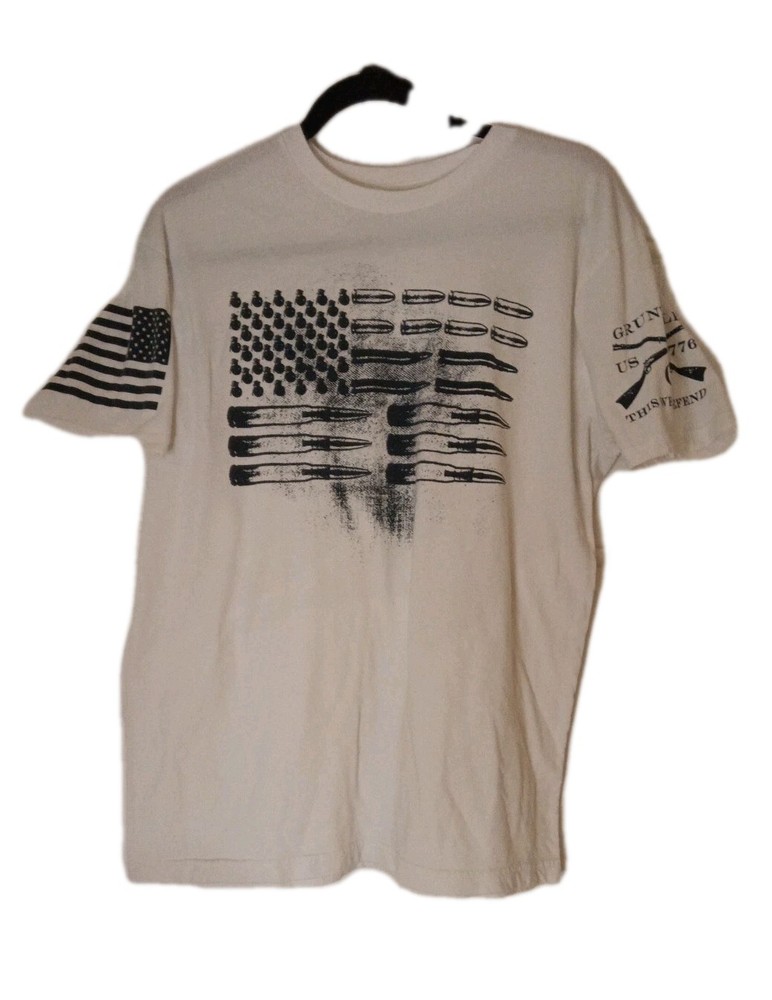 Grunt Style Shirt Men's Extra Large white Solid Short Sleeve Bullet USA Flag