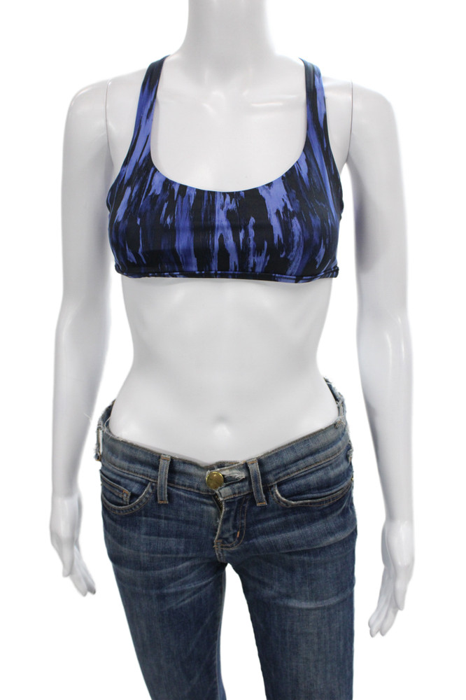 Lululemon Womens Strappy Back Scoop Neck Printed Sports Bra Blue Size 6Free Shipping in US $100+ Orders | $6.95 Orders Below