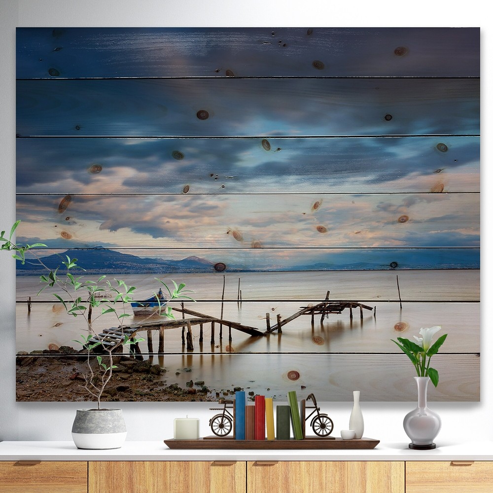 Designart 'Magic Sunrise and Wooden Pier' Landscapes Sea &  Small