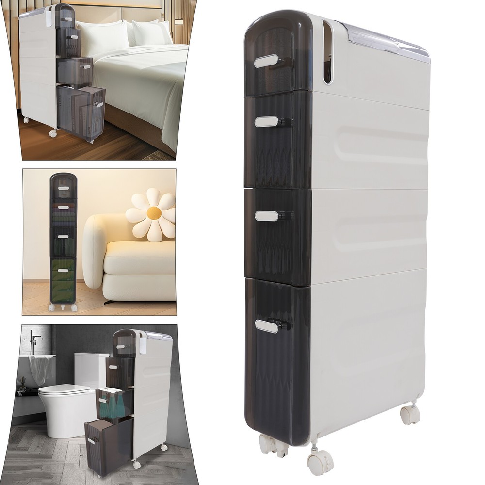 4-Tiers Bathroom Organizer Storage Cabinet Cabinet Narrow Slim Storage Drawers