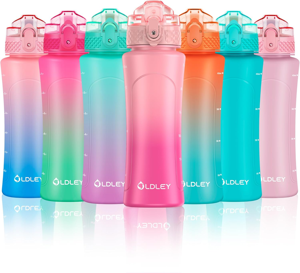 Kids Water Bottle with Straw 15 Oz Bpa-Free Leak-Proof Motivational Water Bottle