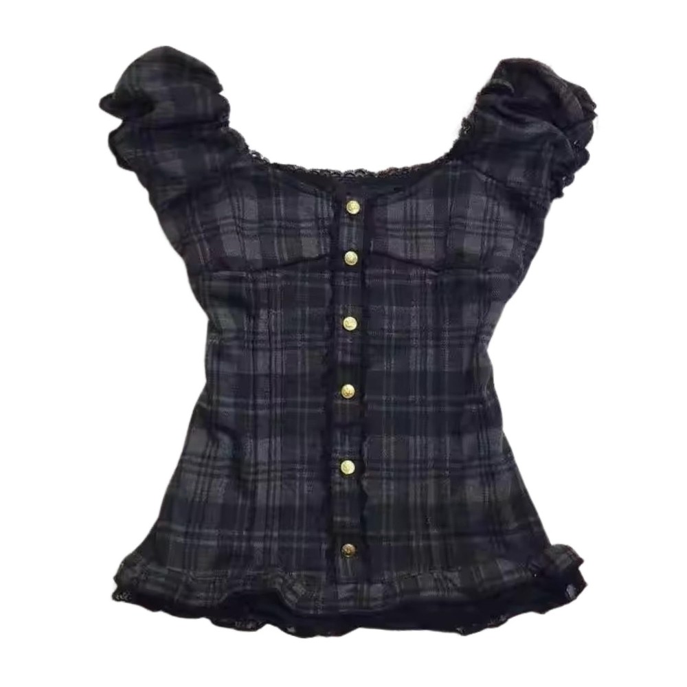 Grunge Emo Goth Shirt Y2k Lace Bow Coquette Babydoll Tops Vintage Graphic Tee...