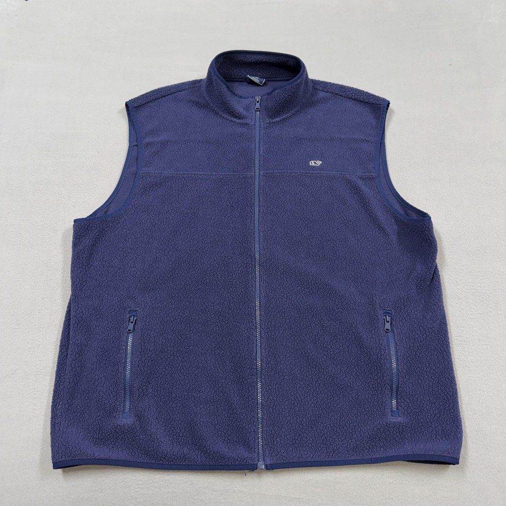 Vineyard Vines Vest Mens 2XL Blue Fleece Full Zip Pockets Stand Collar