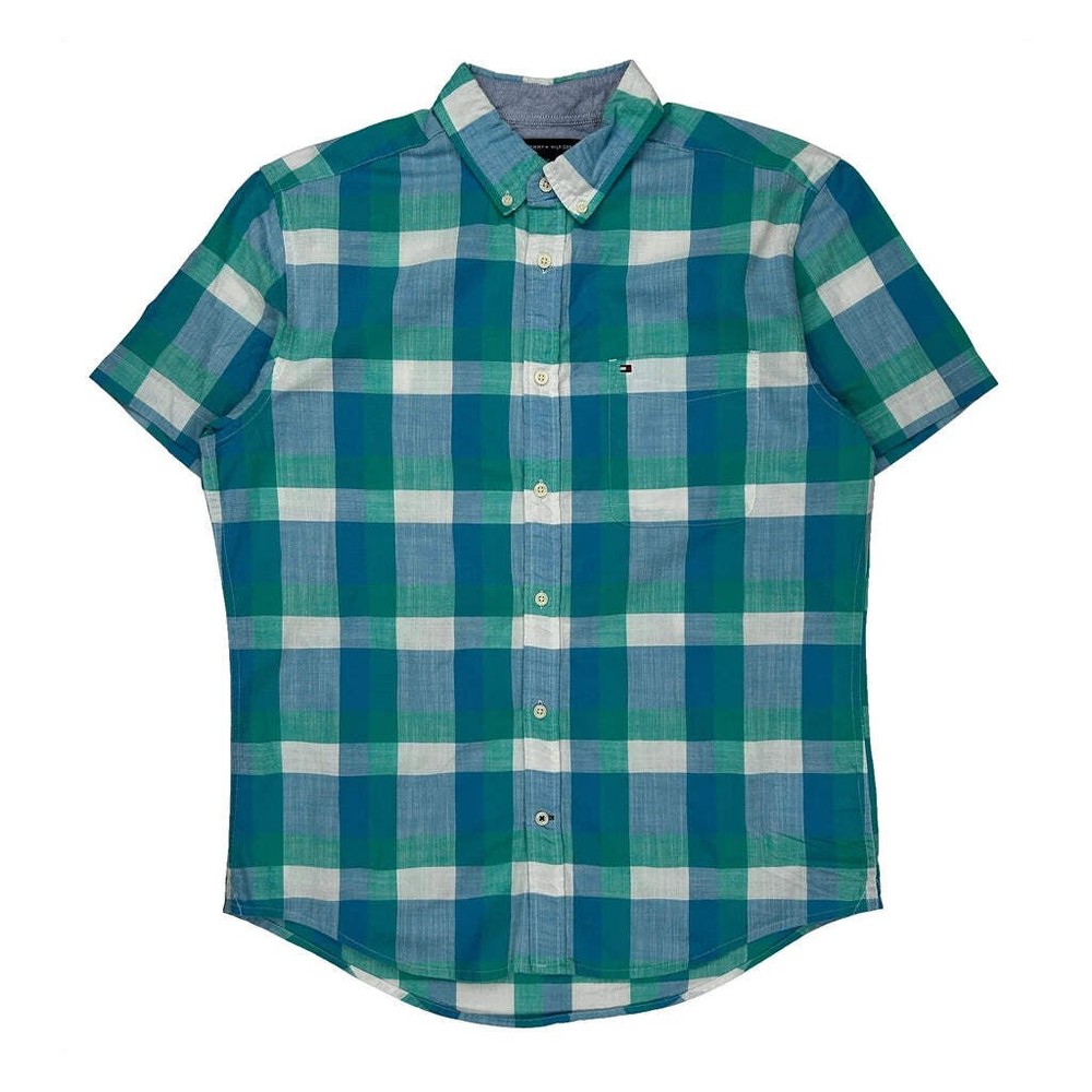 Tommy Hilfiger Checked Short Sleeve Shirt - Large Blue Cotton