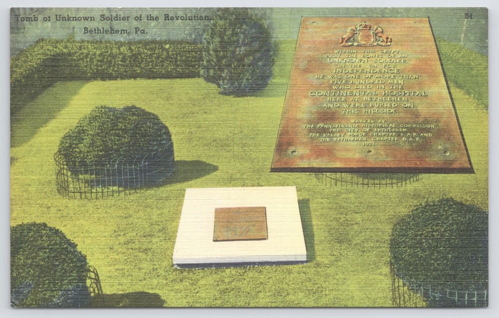 Linen~Tomb of Unknown Soldier of Revolution Bethlehem PA~Vintage Postcard