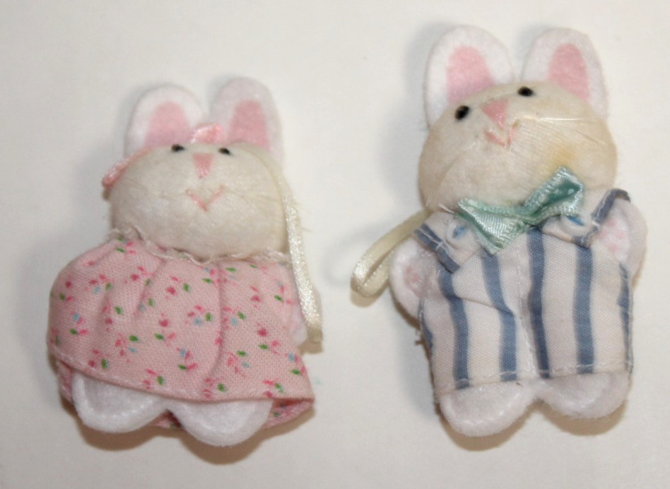 Vintage Lot 2 Fabric Easter Bunny Pin Ornaments