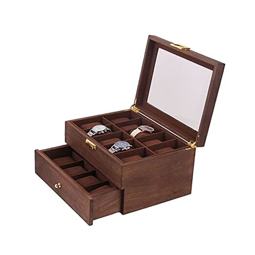 20-Slot Walnut Wooden Watch Display Case 11.41 x 8.26 x 6.10 Inches