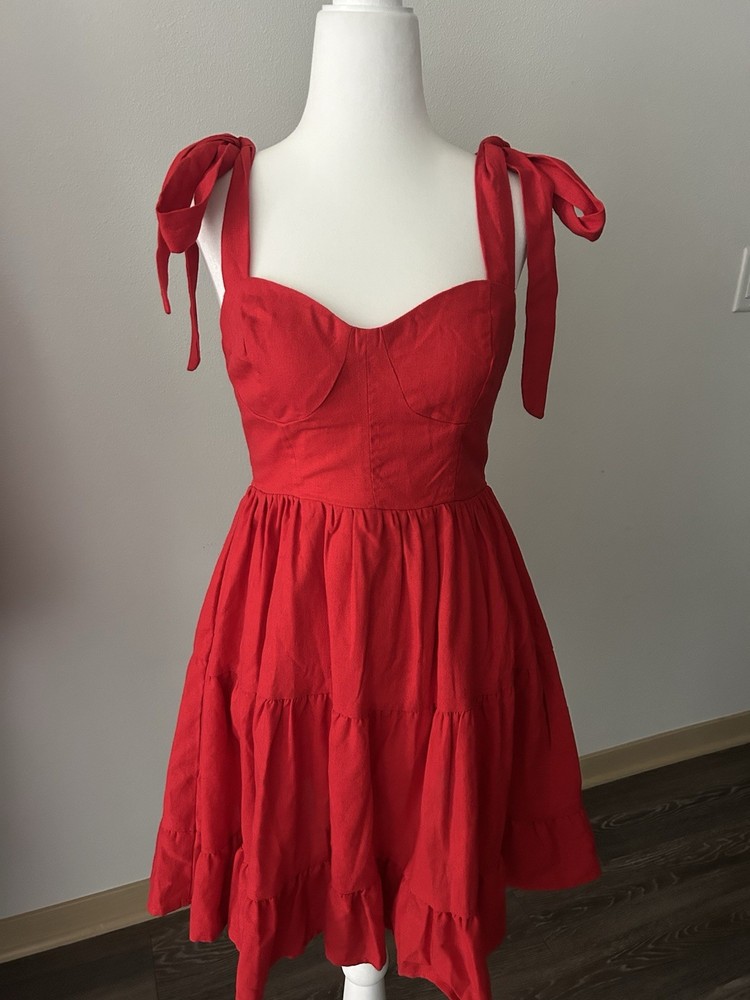 Lulus Red Sweetheart Bustier Babydoll Dress Coquette Romantic Ditsy Feminine
