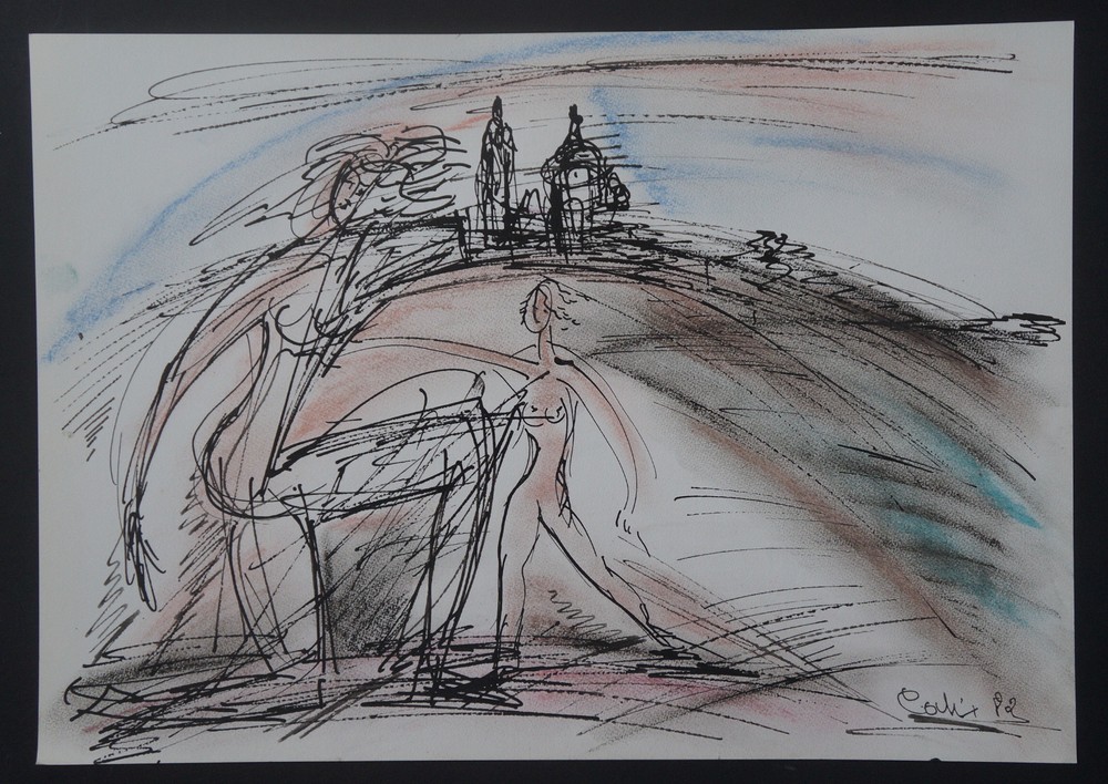 Drawing The Parisians Signed Robert Calix (1919/2008) A