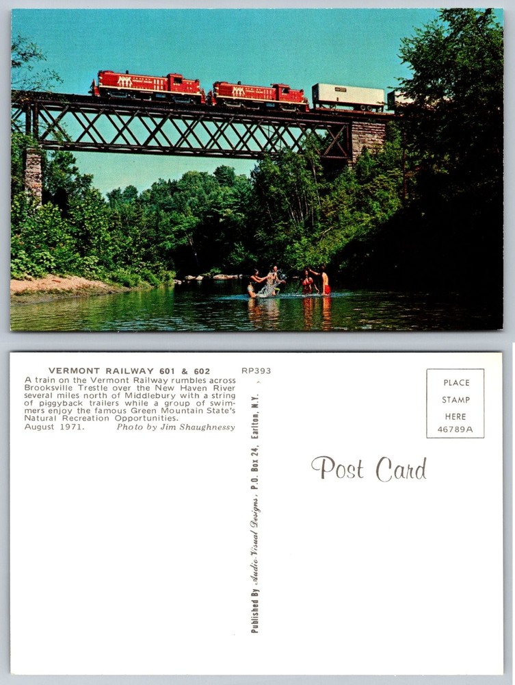 VT Railway 601 602 Train Brooksville Trestle New Haven River 1971 Postcard
