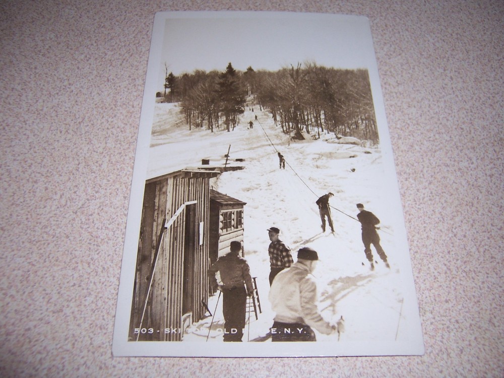 1940s SKI TOW, OLD FORGE, NY. VTG RPPC POSTCARD - SKIING