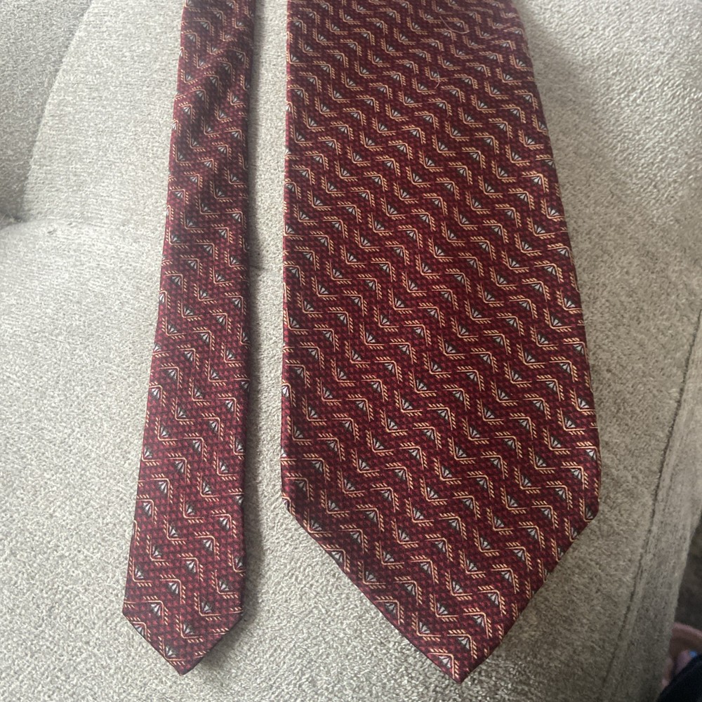 Bill Blass Black Label 100% Silk Woven Tie Maroon Silver Black Gold - 3.75
