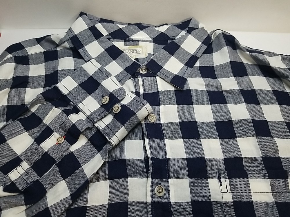 Islander Mens Long Sleeve Check Button Up White Blue XXL 2XL Shirt Relax Well