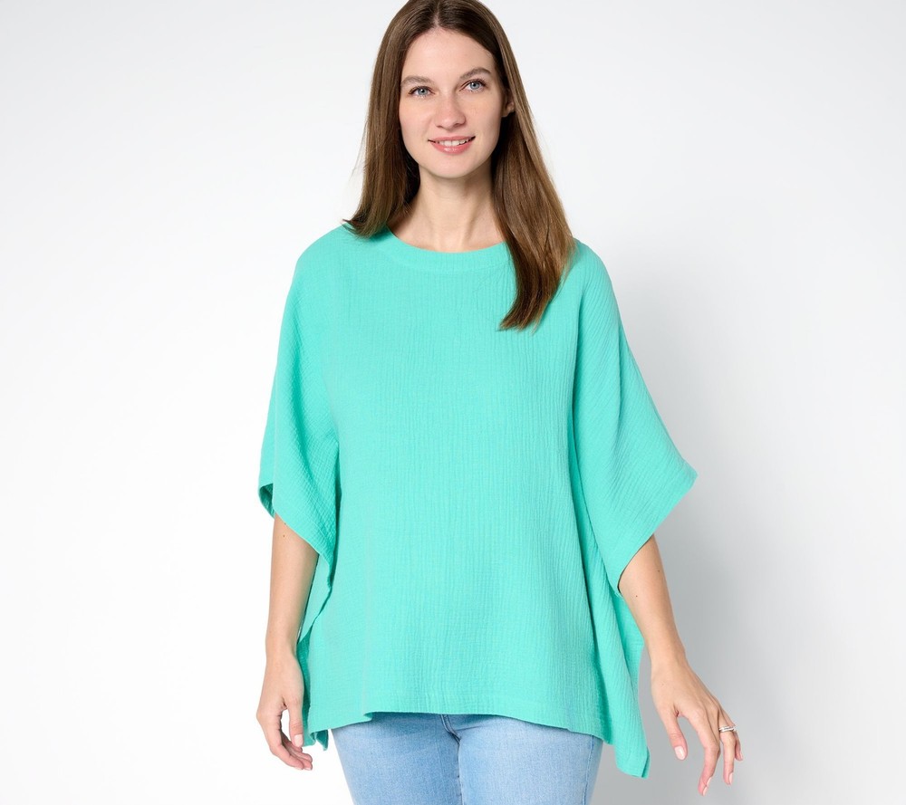 Gloria Vanderbilt Women's Top Sz S 100% Cotton Gauze Poncho Blue A691536
