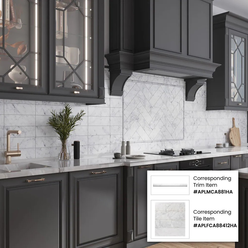 Honed White Bianco Carrara Grey Marble Apollo Tile 4x12 Grandis