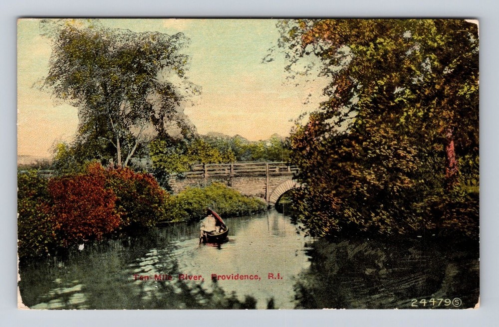 Providence RI-Rhode Island, Boating on Ten Mile River, Vintage Postcard