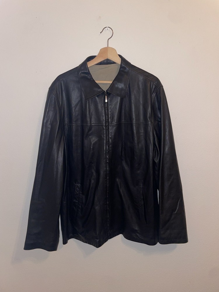 Ermenegildo Zegna Black Italian Leather Jacket Size 54 100% Genuine Leather