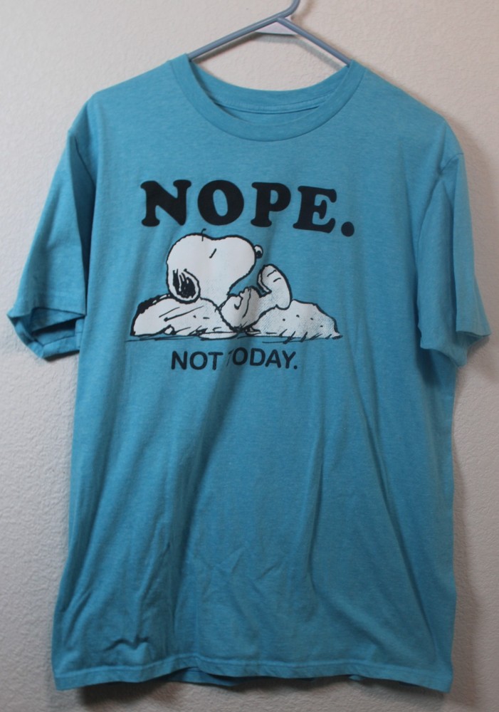 Peanuts Shirt Men's Large Blue Snoopy Nope Not Today Graphic Tee Short Sleeve