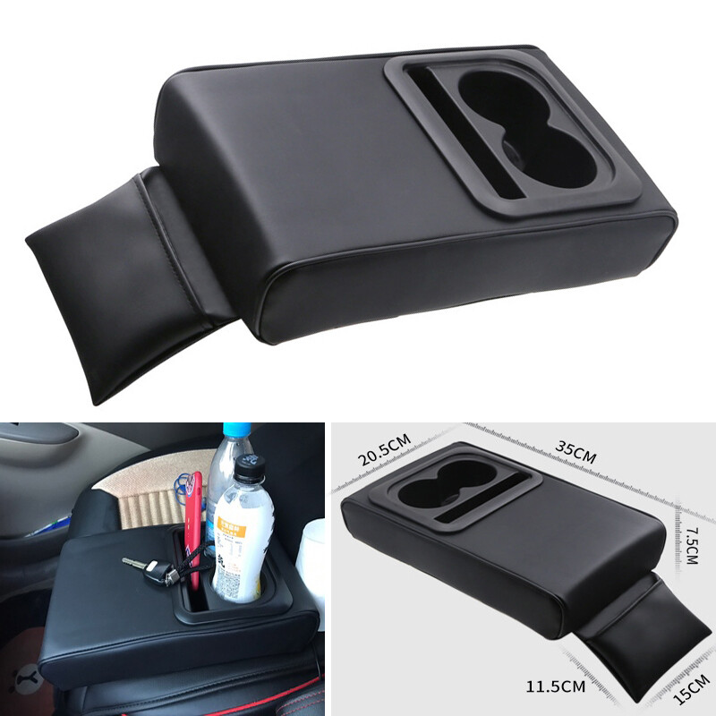 Universal Car Armrest Console Box with Leather Cup Holder Storage Bracket