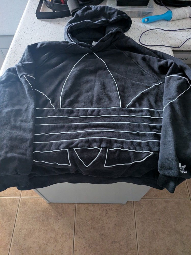 Adidas Originals Big Trefoil Outlined Pullover Hoodie Black Men's Size XL